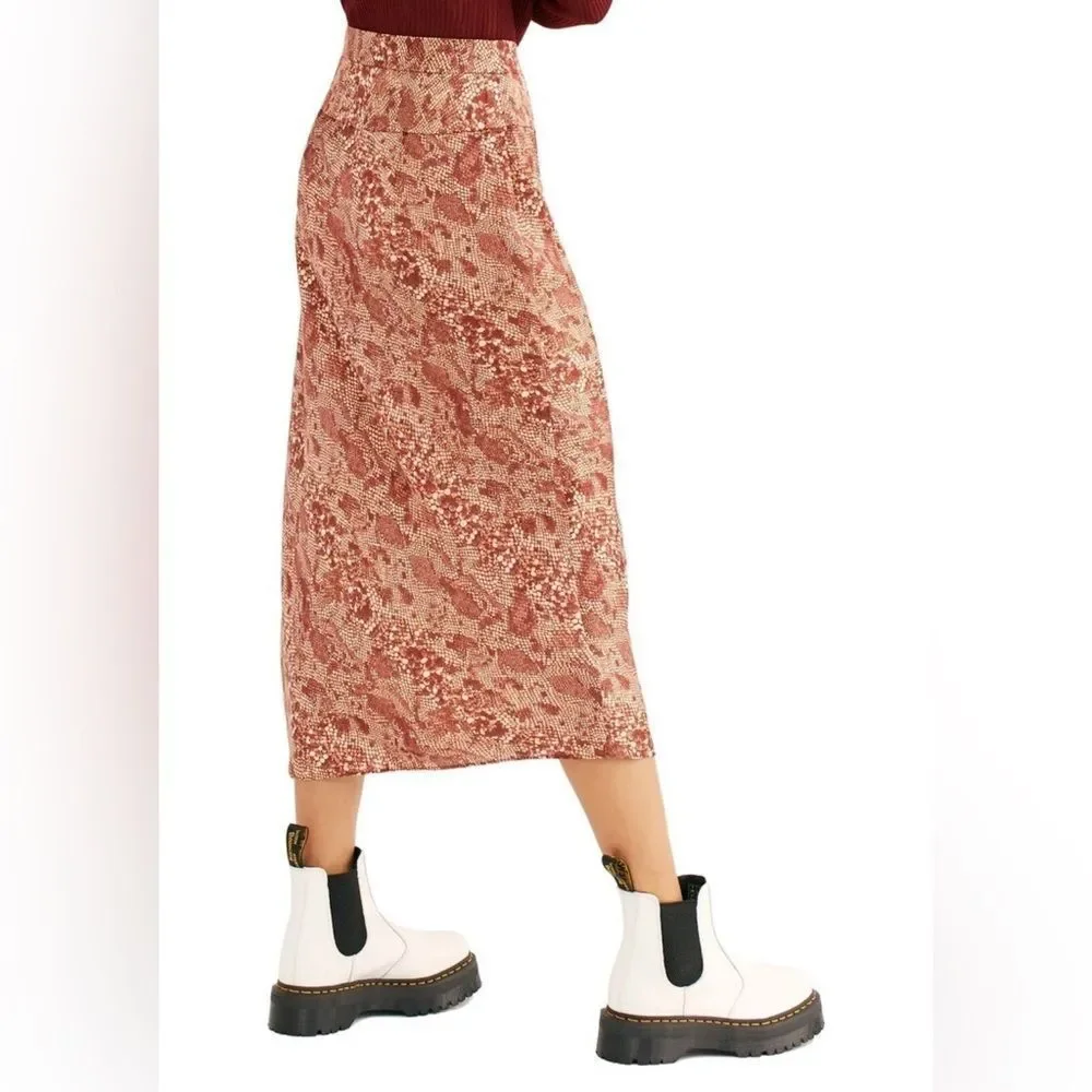 Free People Normani Bias Snakeprint Midi Skirt – Desert Peach, Silky, Size 10